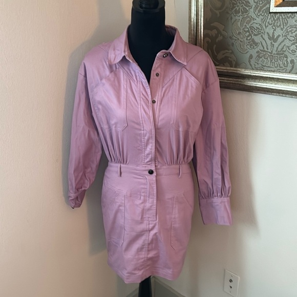 TCEC lilac light purple buttoned down elastic waist shirt mini dress Sz M - Picture 3 of 9